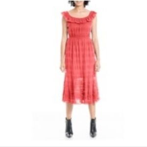 NWT Max Studio Sleeveless Tiered Midi Dress In Washed Red Small
